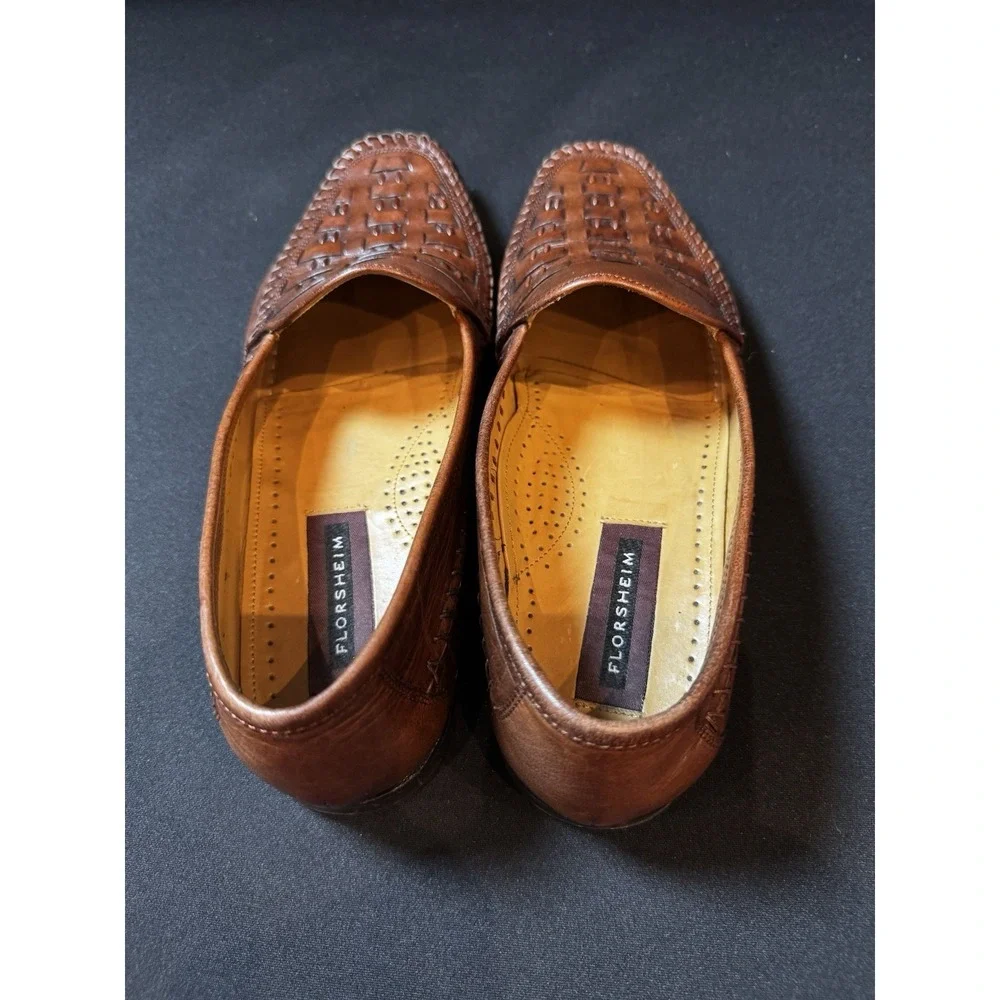 Vintage Florsheim Woven Leather Penny Loafers Brown Men's 8.5 D USA Style